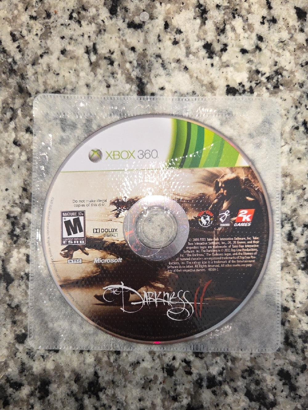 The Darkness II Xbox 360 Disc - NO CASE